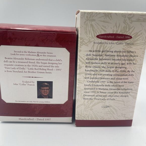 2 Hallmark Madame Alexander Ornaments Cinderella Little Red Riding Hood - Picture 5 of 8